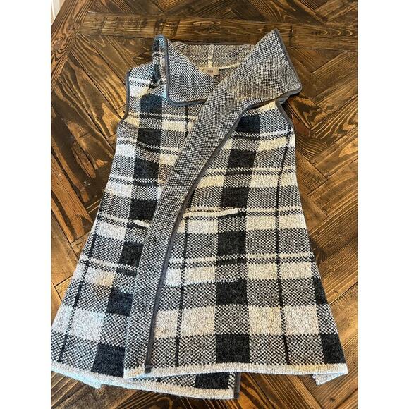 Yaira Wool Blend Open Front Cardigan Shaw Women Medium Plaid Neutral Comfy Cozy - Picture 7 of 10